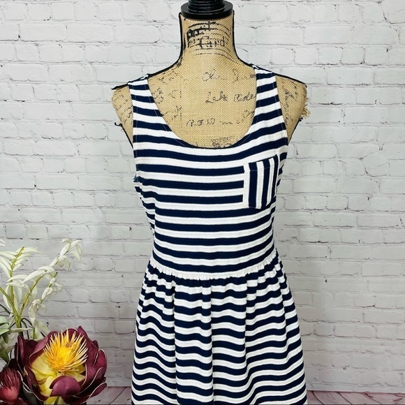 Maison Jules Textured Keyhole Back Striped Fit and Flare Dress - Picture 9 of 14